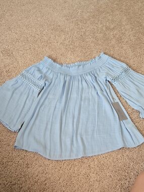 Light Blue Off-Shoulder Peasant Top by Jennifer Lopez